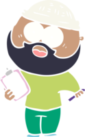 homme barbu de dessin animé de style plat couleur avec presse-papiers et stylo png