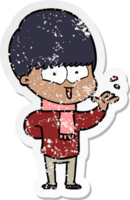 distressed sticker of a cartoon happy boy png