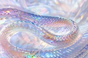 Holography metallic Background snakeskin pattern shining with a neon glow. Light and luxurious Background for a New Year's banner symbolizing the year of the snake photo