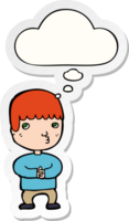 cartoon man thinking with thought bubble as a printed sticker png