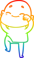 rainbow gradient line drawing of a happy cartoon bald man png