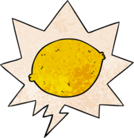 cartoon lemon with speech bubble in retro texture style png