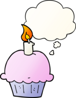 cartoon birthday cupcake with thought bubble in smooth gradient style png