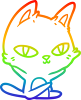 rainbow gradient line drawing of a cartoon cat staring png