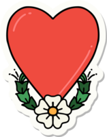 autocollant de tatouage dans le style traditionnel d'un coeur et d'une fleur png