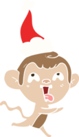 loco mano dibujado plano color ilustración de un mono corriendo vistiendo Papa Noel sombrero png