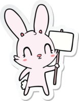 autocollant d'un lapin de dessin animé mignon avec signe png