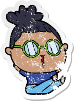 distressed sticker of a cartoon woman wearing spectacles png