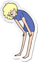 sticker of a cartoon woman looking at her feet png