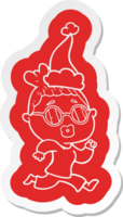 quirky cartoon  sticker of a woman wearing spectacles wearing santa hat png