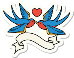 tattoo style sticker with banner of swallows and a heart png