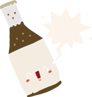 cartoon beer bottle with speech bubble in retro style png