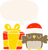 cute christmas owl with speech bubble in retro style png