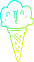 cold gradient line drawing of a cartoon ice cream with face png