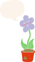 carino cartone animato fiore con discorso bolla nel retrò stile png