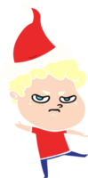 mano dibujado plano color ilustración de un enojado hombre vistiendo Papa Noel sombrero png