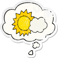 cartoon weather with thought bubble as a distressed worn sticker png