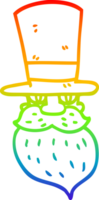 rainbow gradient line drawing of a cartoon bearded man with top hat png