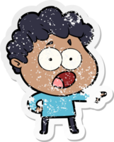 distressed sticker of a cartoon man gasping in surprise png
