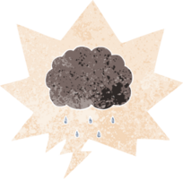 dibujos animados nube lloviendo con habla burbuja en grunge afligido retro texturizado estilo png