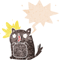 cartoon shocked cat with speech bubble in grunge distressed retro textured style png