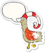 caroton chicken in funny christmas hat with speech bubble distressed distressed old sticker png