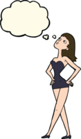 cartoon woman in party dress with thought bubble png