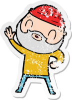 distressed sticker of a cartoon bearded man png