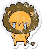 distressed sticker of a crying cartoon lion png