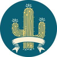 tattoo style icon with banner of a cactus png