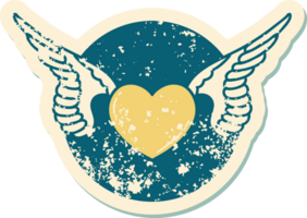 ikoniska bedrövad klistermärke tatuering stil bild av en hjärta med vingar png