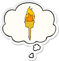tecknad serie flammande ficklampa med trodde bubbla som en tryckt klistermärke png