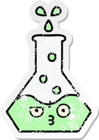 distressed sticker of a cute cartoon science beaker png