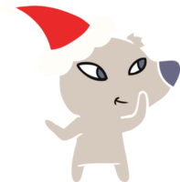 söt hand dragen platt Färg illustration av en Björn bär santa hatt png