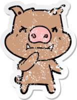 autocollant en détresse d'un cochon de dessin animé en colère png