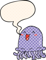 happy cartoon jellyfish with speech bubble in comic book style png