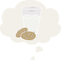 cartoon cookies and milk with thought bubble in retro style png