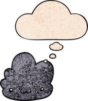 cute cartoon cloud with thought bubble in grunge texture style png