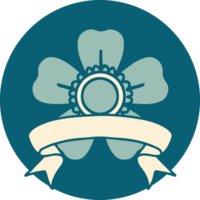 tattoo style icon with banner of a flower png