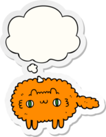 cartoon cat with thought bubble as a printed sticker png