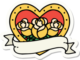 sticker of tattoo in traditional style of a heart and banner with flowers png