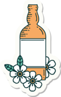 Aufkleber mit Tattoo im traditionellen Stil einer Rumflasche und Blumen png