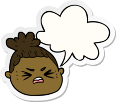 cartoon female face with speech bubble sticker png