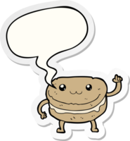 cartoon waving cake character with speech bubble sticker png