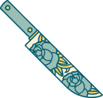 iconic tattoo style image of a dagger and flowers png