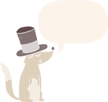 dessin animé Loup sifflement portant Haut chapeau avec discours bulle dans rétro style png