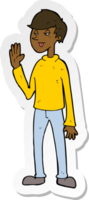 sticker of a cartoon waving man png