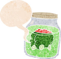 dessin animé effrayant cerveau dans pot avec discours bulle dans grunge affligé rétro texturé style png