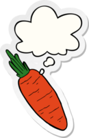 cartone animato carota con pensato bolla come un' stampato etichetta png