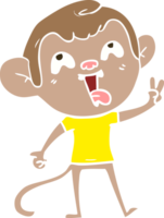 crazy flat color style cartoon monkey giving peace sign png